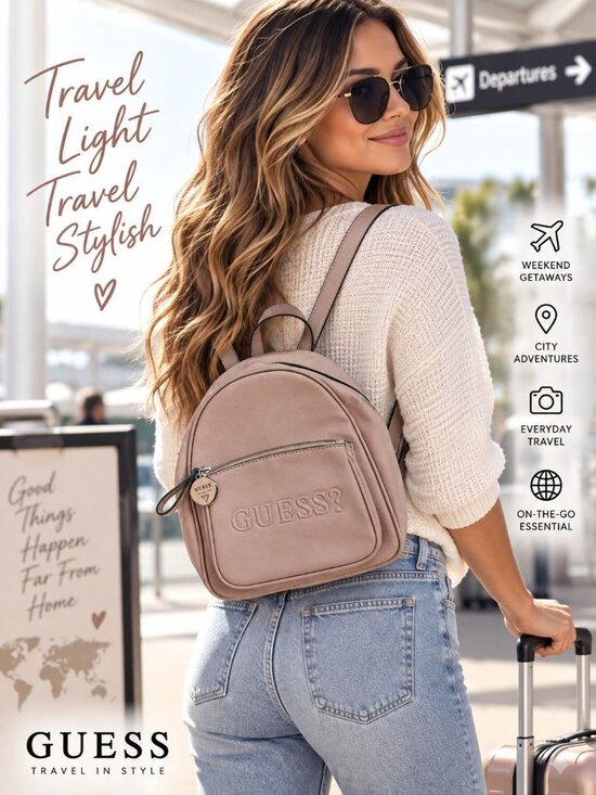 Guess Handbags - GUESS Women's Blush Pink Mini Backpack Logo Saffiano PVC Adjustable Straps